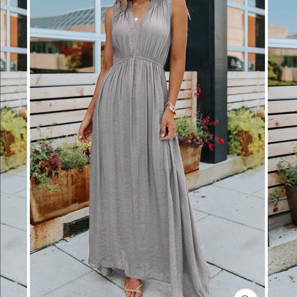 V neck maxi dress. Grey lavender. Medium